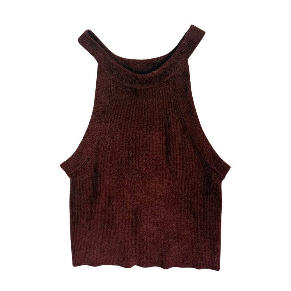 LAPOINTE Cropped Tank Top High Neck Chenille Luxe Soft Boho Brown Red